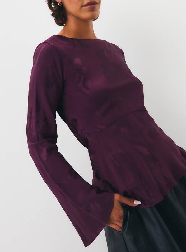 Dark Red Satin Jacquard Drawstring Top 10